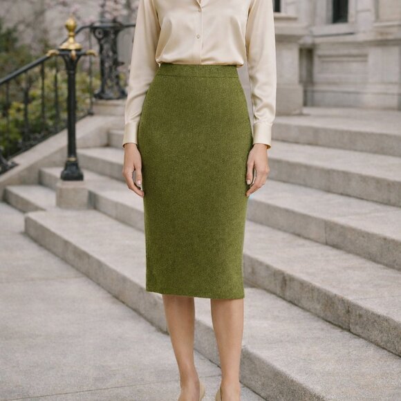 Adam Lippes Dresses & Skirts - Adam Lippes Metallic Green Gold Lurex Cotton Blend Pull On Knit Skirt XL NWT